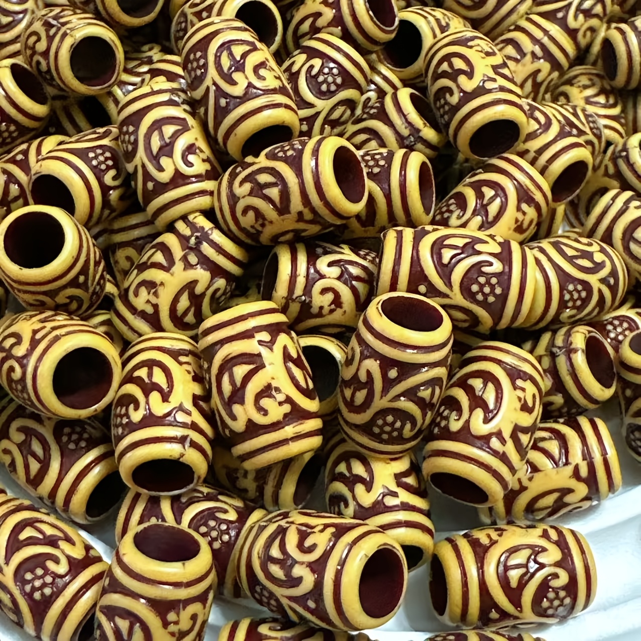 20pcs Bohemian Dark Brown Floral Pattern Barrel Beads for DIY Jewelry Making